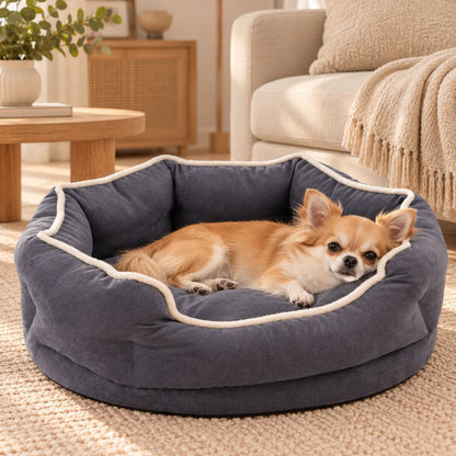 panier chien dehoussable rond gris chien endormi