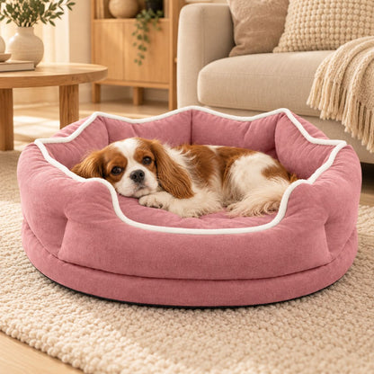 panier chien dehoussable rond rose chien allonge