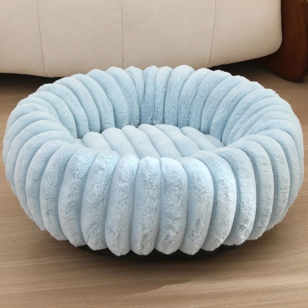 panier chien donut moelleux bleu clair vue face