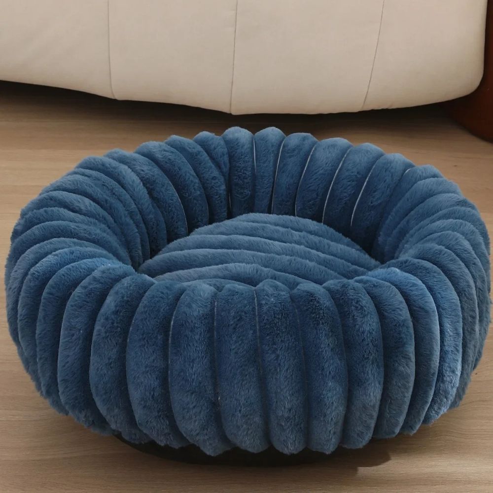 panier chien donut moelleux bleu fonce vue face
