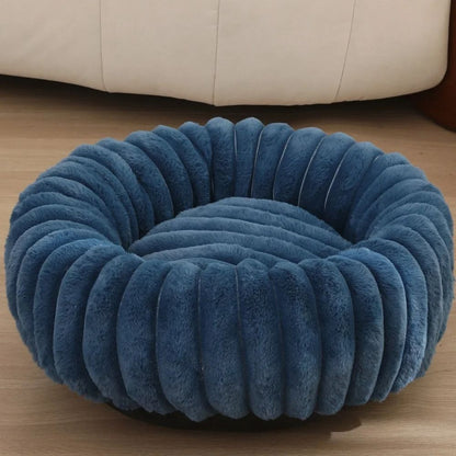 panier chien donut moelleux bleu fonce vue face
