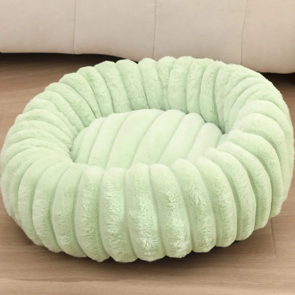 panier chien donut moelleux vert clair vue face