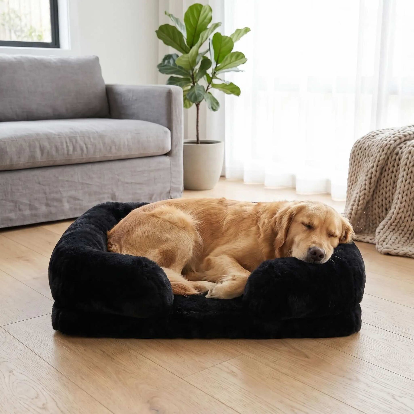 panier chien effet nuage noir chien dormant confort