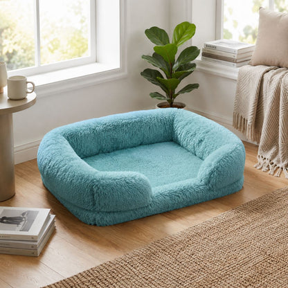 panier chien effet nuage vert emeraude peluche rebords epais