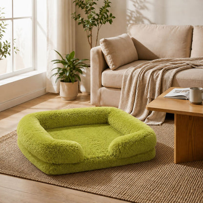 panier chien effet nuage vert pomme peluche cocooning
