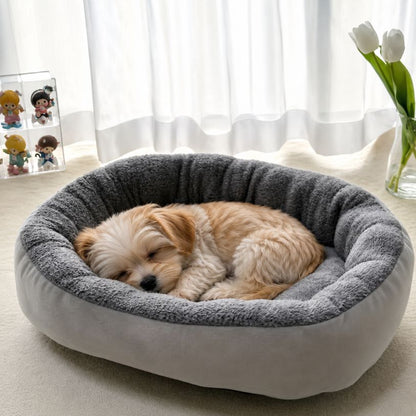 panier chien gris moelleux avec chien endormi