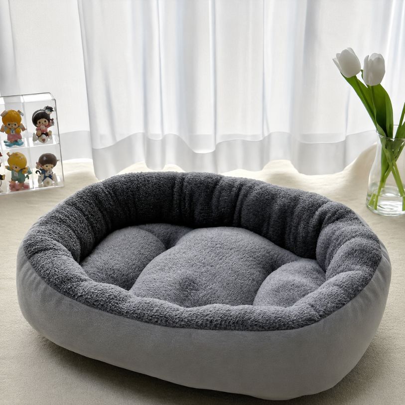 panier chien gris rembourre et confortable doux