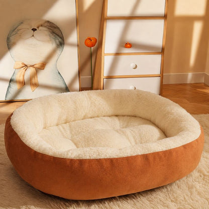 panier chien marron avec interieur creme