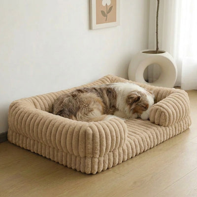 panier chien marron clair cotele moelleux chien couche
