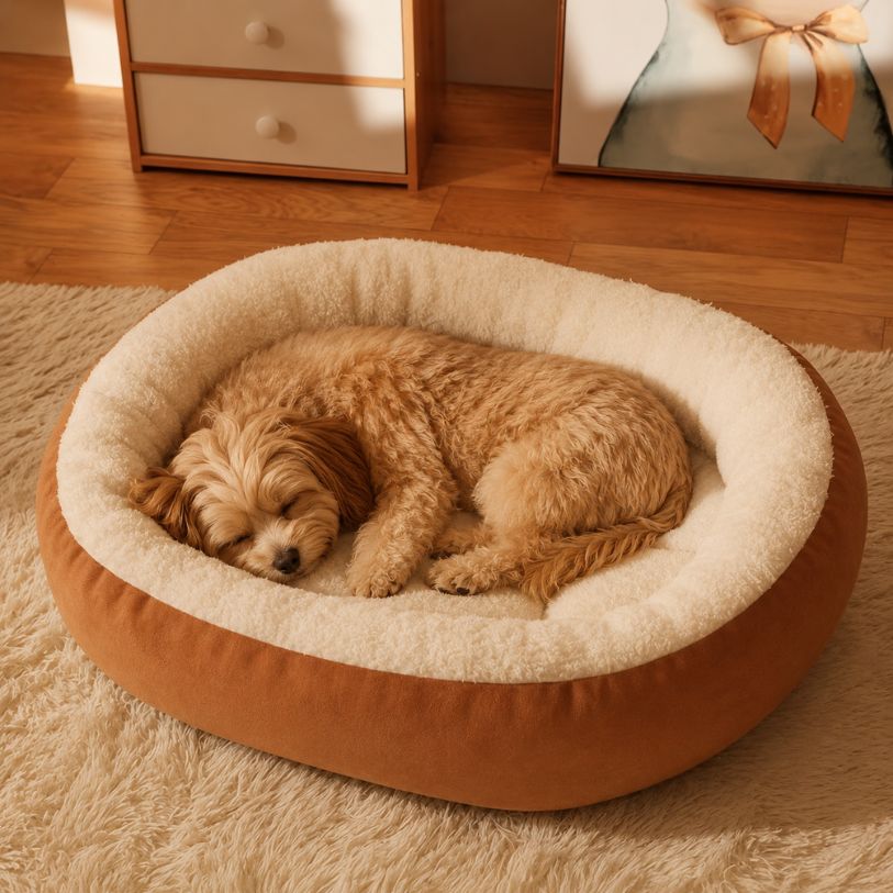 panier chien marron cocon doux pour sommeil