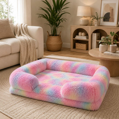 panier chien multicolore pastel chien allonge cocon douillet