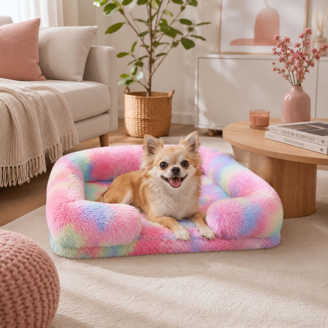 panier chien multicolore rose chihuahua couchage enveloppant