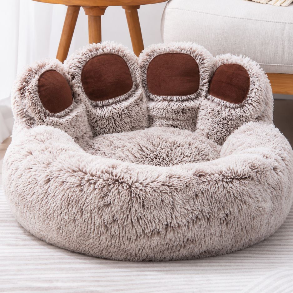 panier chien rond beige gris moelleux chien endormi
