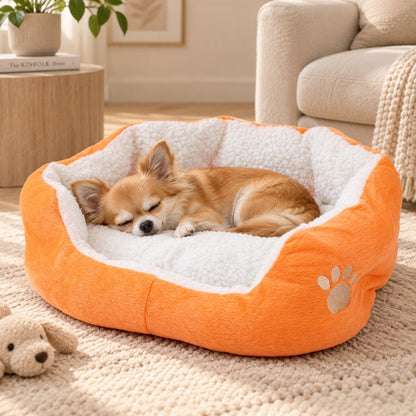 panier chien rond corgi orange rebords moelleux