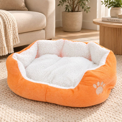 panier chien rond orange interieur blanc doux