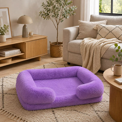 panier chien violet peluche rebords confortables