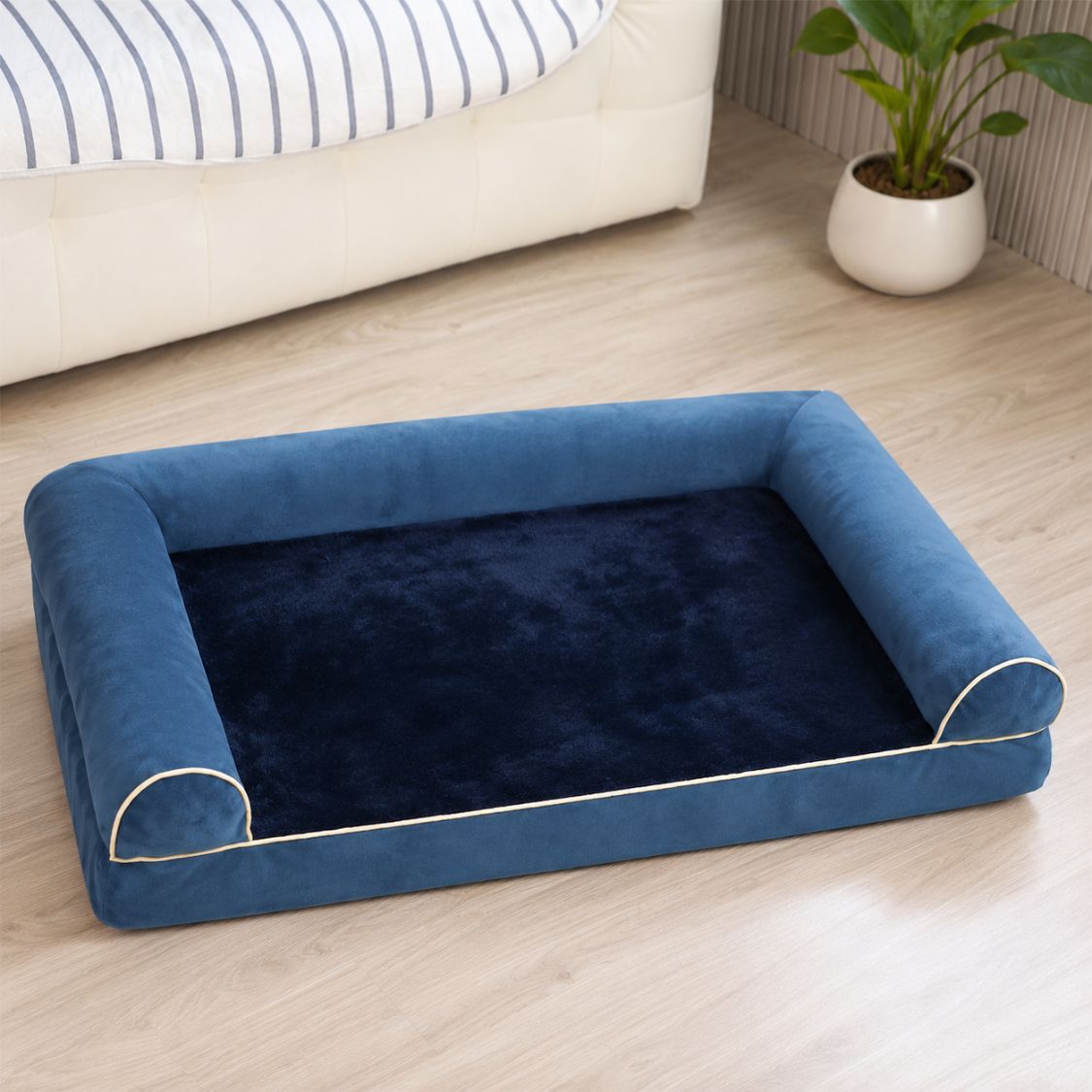 panier grand chien bleu marine chien allonge confort