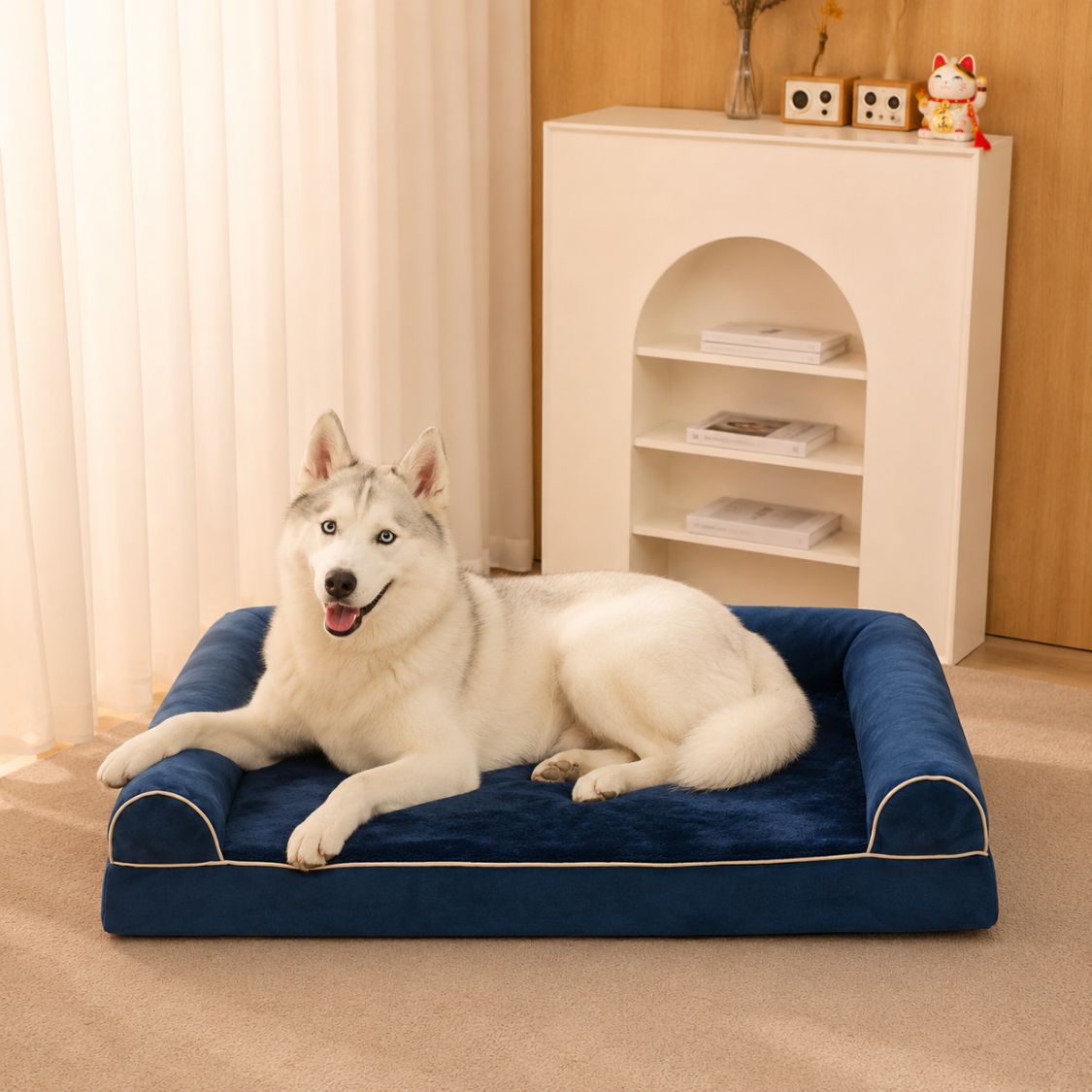 panier grand chien bleu marine couchage confortable