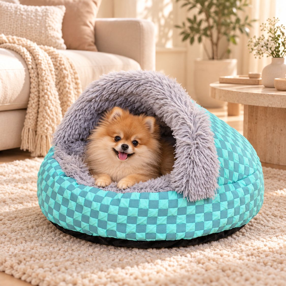 panier igloo pour chien bleu spitz nain