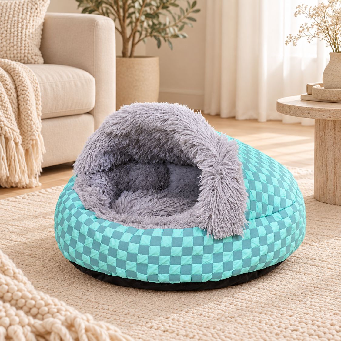 panier igloo pour chien bleu vue face