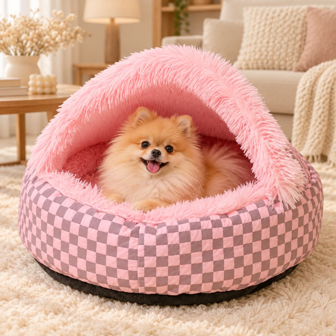 panier igloo pour chien rose petit chien