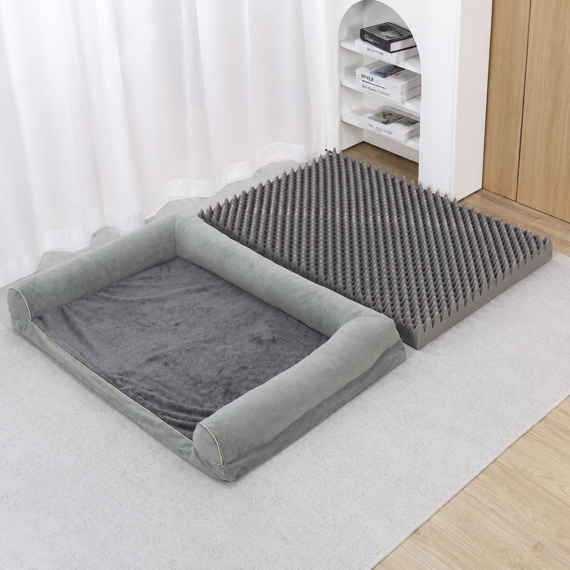panier orthopedique chien gris clair mousse amovible