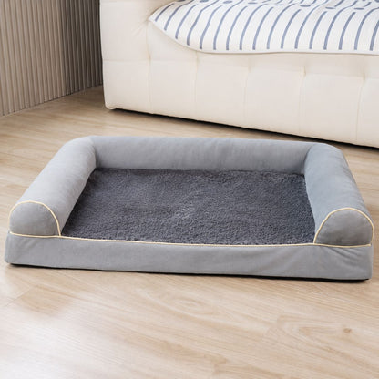panier orthopedique chien gris clair surface peluche douce