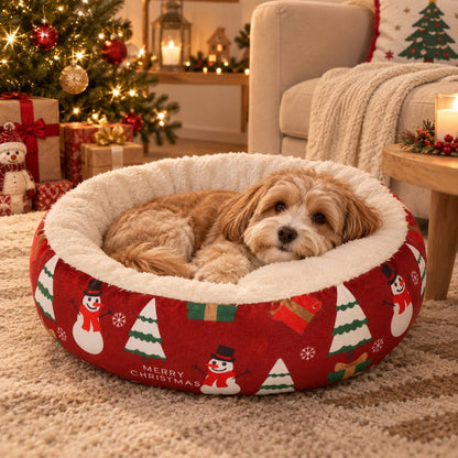 panier petit chien noel rouge chien endormi