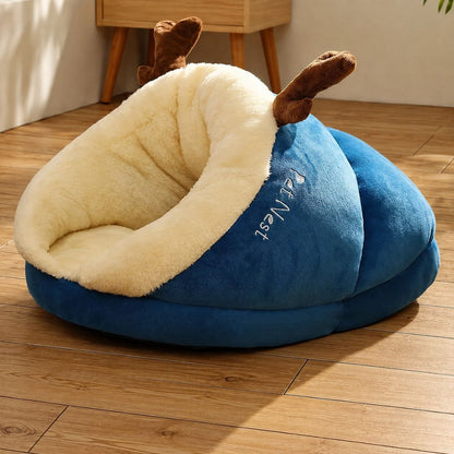 panier pour chien bleu niche cocon peluche douce rebords moelleux sommeil