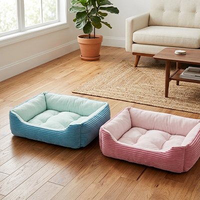 Panier pour chien bleu rose doux 