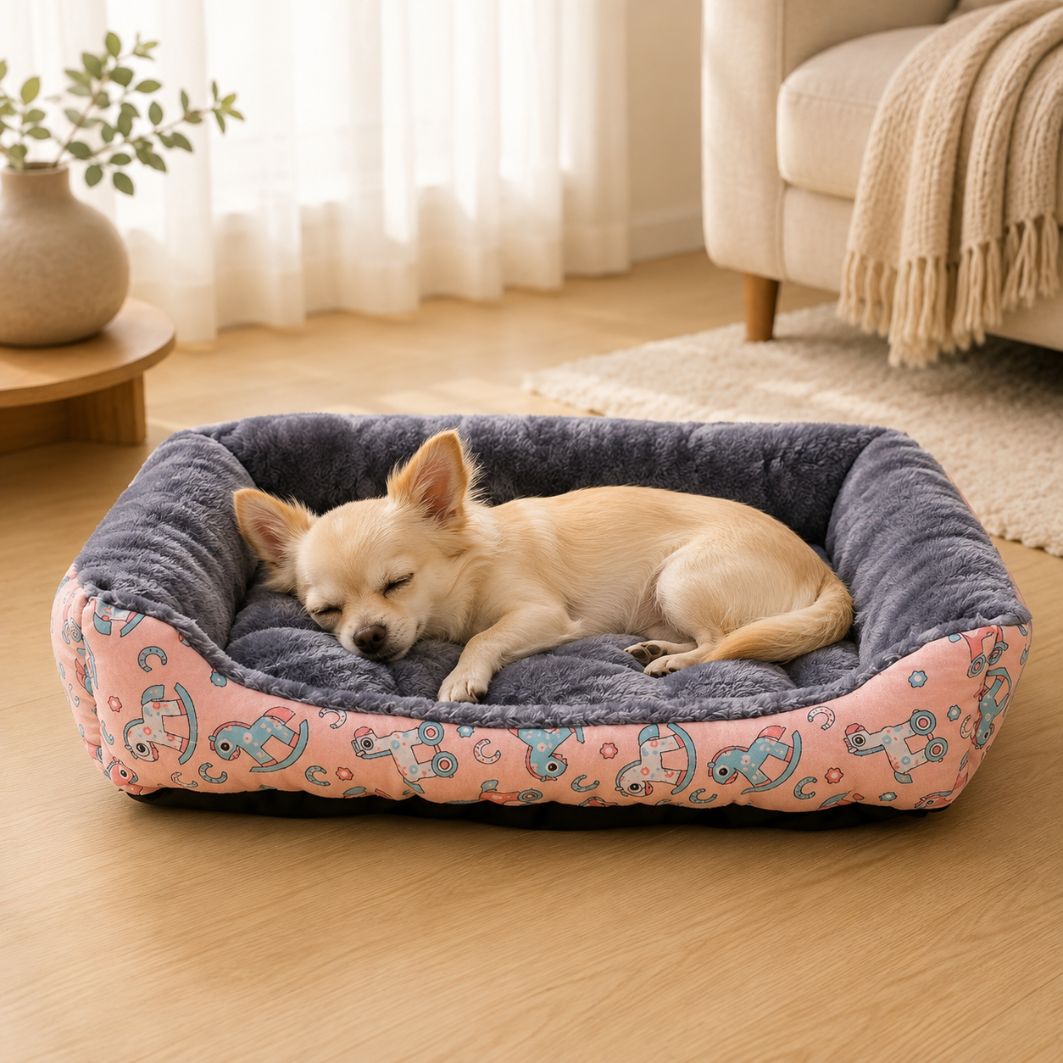 panier pour chien cocon rose chihuahua qui dort couchage moelleux