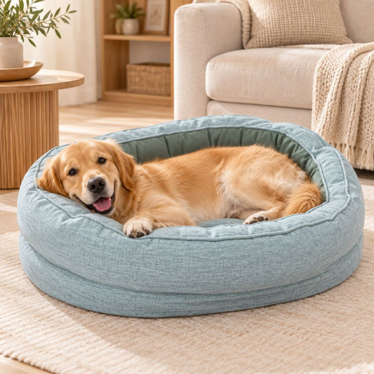 panier pour chien dehoussable et lavable bleu chien au repos