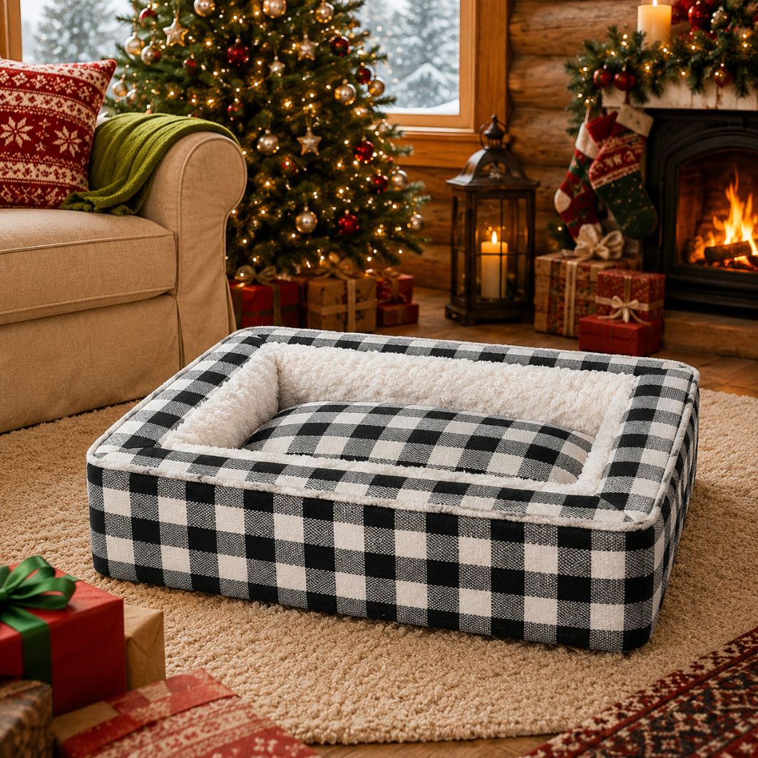 panier pour chien dehoussable noir blanc ambiance noel