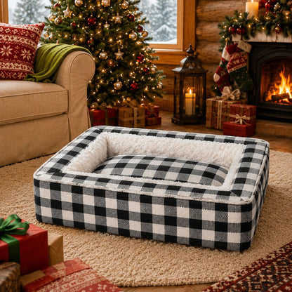 panier pour chien dehoussable noir blanc ambiance noel