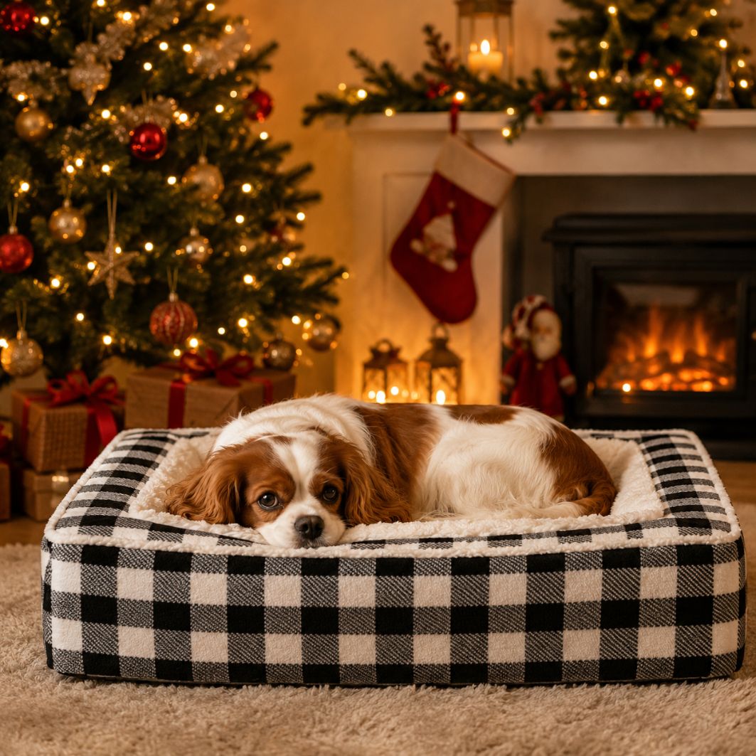 panier pour chien dehoussable noir blanc chien repose