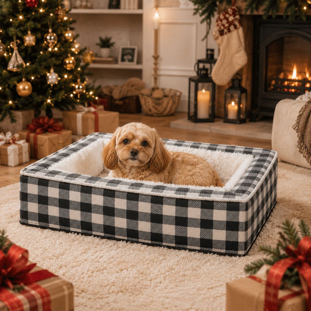panier pour chien dehoussable noir blanc cocon moelleux