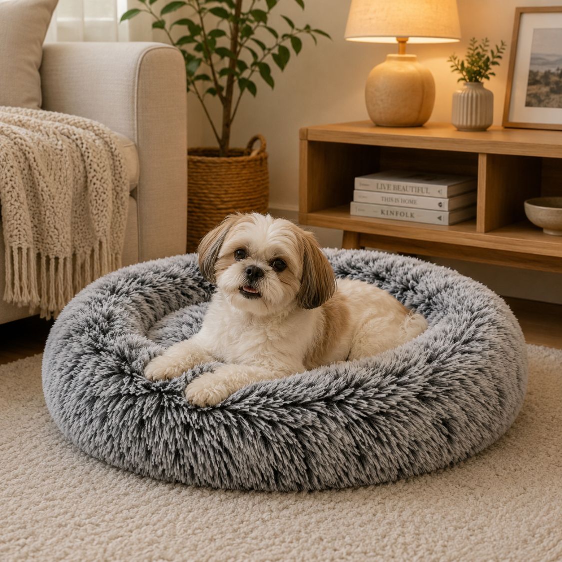 panier pour chien donut gris noir rebord rembourre