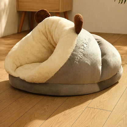 panier pour chien gris clair nid enveloppant peluche confort repos maison
