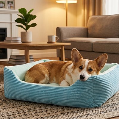 Panier pour chien moelleux bleu