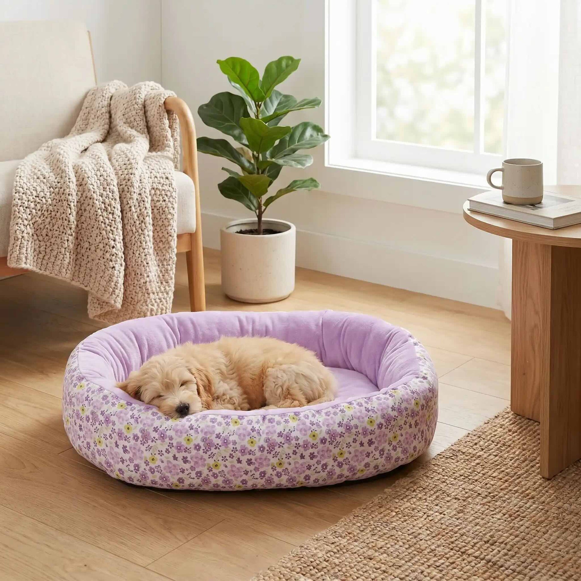 panier pour chien moelleux floral violet