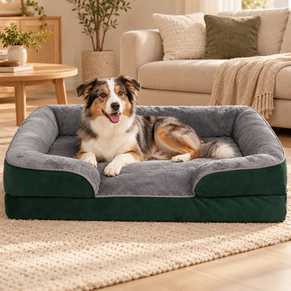 panier pour chien moyen vert avec chien allonge