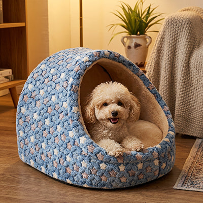 panier pour chien nid cocon bleu avec caniche