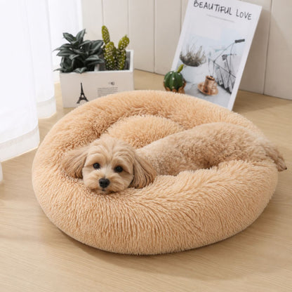 panier pour chien rond peluche beige rebords moelleux