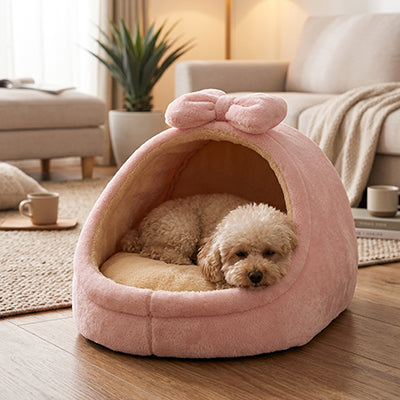 panier pour chien rose avec noeud design cocon petit chien