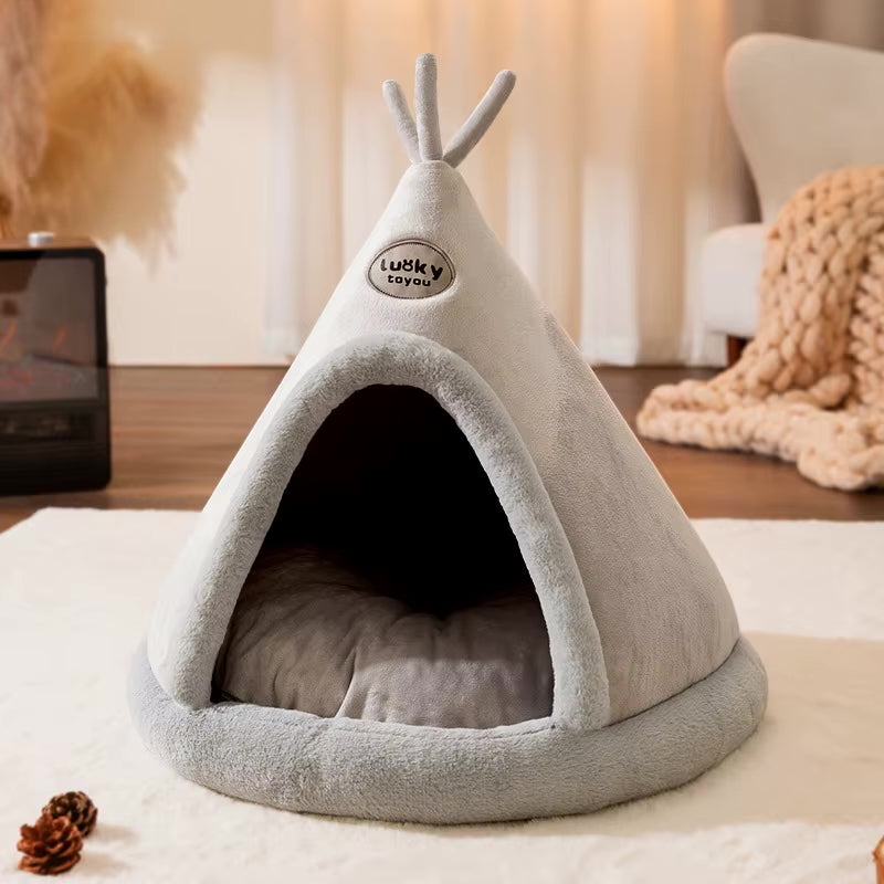 panier pour chien tipi gris coussin amovible refuge enveloppant