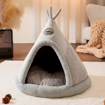 panier pour chien tipi gris coussin amovible refuge enveloppant