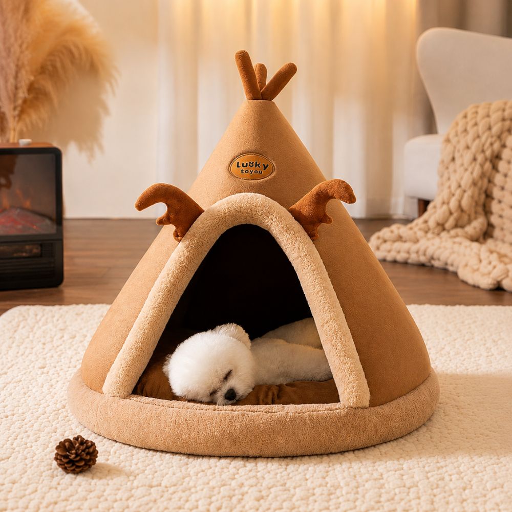 panier pour chien tipi marron cocon chaud