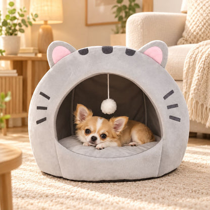 panier pour chiot gris chihuahua pompon