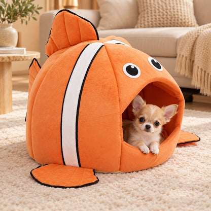 panier pour chiot original forme poisson orange
