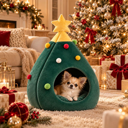 panier pour chiot sapin noel ambiance festive